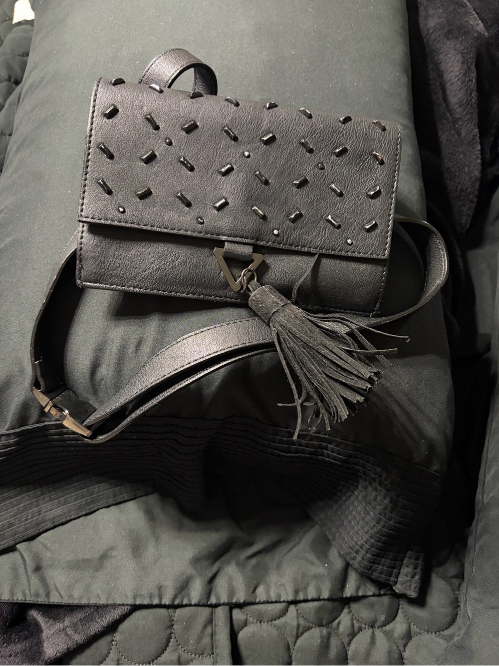 Gianni Bini Black Studded Crossbody with Tassel Accent